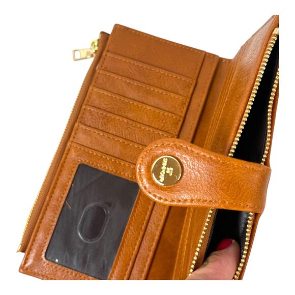 Sunpour Vintage Brown Faux Leather RFID Wallet Double Zip 24 Card Slots - Picture 8 of 9